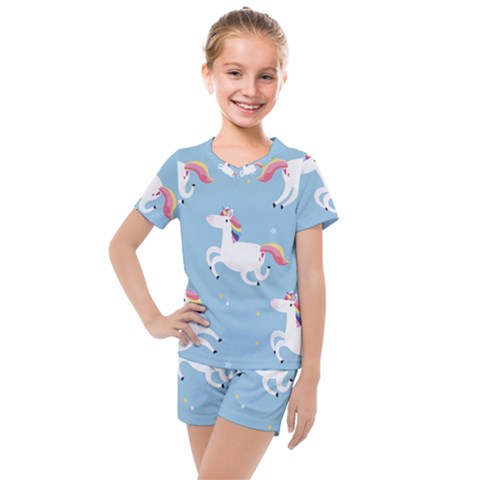 Unicorn Seamless Pattern Background Vector (2) Kids  Mesh Tee And Shorts Set by Sobalvarro