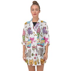 Set Kawaii Doodles Half Sleeve Chiffon Kimono by Vaneshart