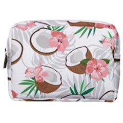 Seamless Pattern Coconut Piece Palm Leaves With Pink Hibiscus Make Up Pouch (medium) by Vaneshart