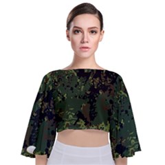 Military Background Grunge Style Tie Back Butterfly Sleeve Chiffon Top by Vaneshart