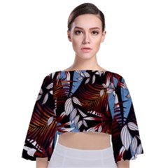 Trending Abstract Seamless Pattern With Colorful Tropical Leaves Plants Black Tie Back Butterfly Sleeve Chiffon Top by Vaneshart