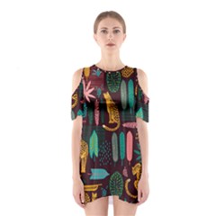 Vector Seamless Pattern With Leopards Shoulder Cutout One Piece Dress by Vaneshart