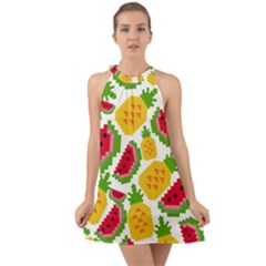 Watermelon Pattern Se Fruit Summer Halter Tie Back Chiffon Dress by Vaneshart