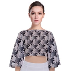 Seamless Tessellation Background Tie Back Butterfly Sleeve Chiffon Top by Vaneshart
