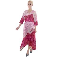 Liquid Marble Trending Abstract Paint Quarter Sleeve Wrap Front Maxi Dress by Vaneshart