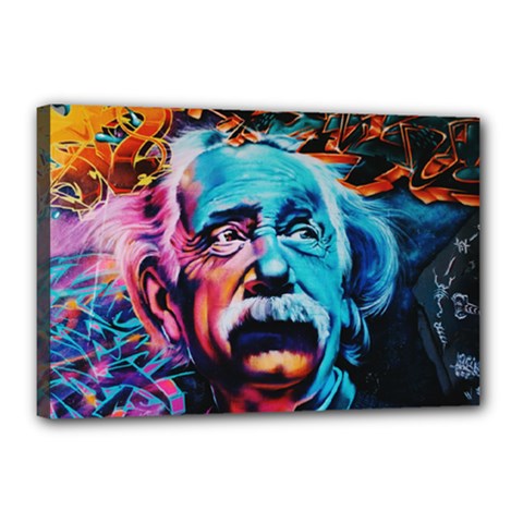 Albert Einstein Retro Wall Graffiti Blue Pink Orange Modern Urban Art Grunge Canvas 18  X 12  (stretched) by genx