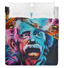 Albert Einstein Retro Wall Graffiti Blue Pink Orange Modern Urban Art Grunge Duvet Cover Double Side (queen Size) by genx