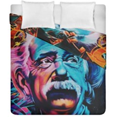 Albert Einstein Retro Wall Graffiti Blue Pink Orange Modern Urban Art Grunge Duvet Cover Double Side (california King Size) by genx