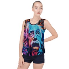Albert Einstein Retro Wall Graffiti Blue Pink Orange Modern Urban Art Grunge Bubble Hem Chiffon Tank Top by genx