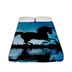 Wonderful Unicorn Silhouette In The Night Fitted Sheet (full/ Double Size) by FantasyWorld7