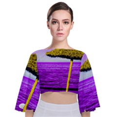 Pop Art Beach Umbrella Tie Back Butterfly Sleeve Chiffon Top by essentialimage