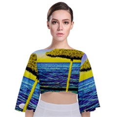 Pop Art Beach Umbrella  Tie Back Butterfly Sleeve Chiffon Top by essentialimage