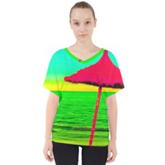 Pop Art Beach Umbrella V-neck Dolman Drape Top by essentialimage