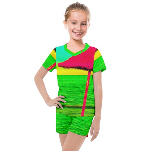 Pop Art Beach Umbrella Kids  Mesh Tee And Shorts Set by essentialimage