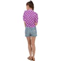 Pink  White  Abstract Pattern Tie Front Shirt  View2