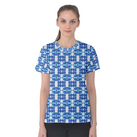 Blue White  Abstract Pattern Women s Cotton Tee by BrightVibesDesign
