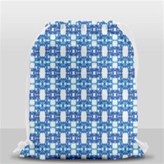 Blue White  Abstract Pattern Drawstring Bag (small) by BrightVibesDesign