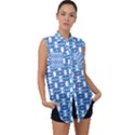 Blue White  Abstract Pattern Sleeveless Chiffon Button Shirt View1
