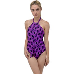Pink Black Abstract Pattern Go With The Flow One Piece Swimsuit by BrightVibesDesign