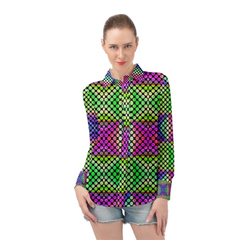 Bright  Circle Abstract Black Green Pink Blue Long Sleeve Chiffon Shirt by BrightVibesDesign