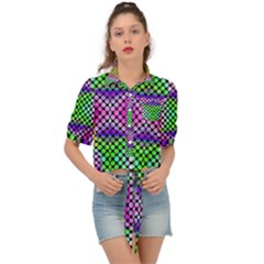 Bright  Circle Abstract Black Pink Green Yellow Tie Front Shirt  by BrightVibesDesign