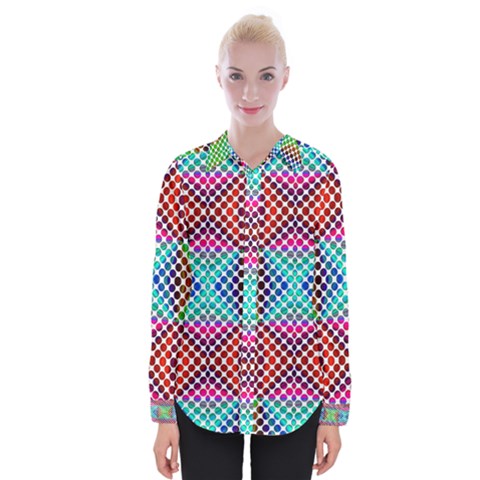 Colorful Circle Abstract White  Red Pink Green Womens Long Sleeve Shirt by BrightVibesDesign