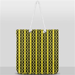 Circles Lines Black Yellow Full Print Rope Handle Tote (large) by BrightVibesDesign