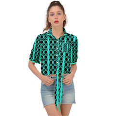 Circles Lines Black Green Tie Front Shirt  by BrightVibesDesign