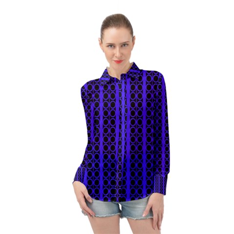 Circles Lines Black Blue Long Sleeve Chiffon Shirt by BrightVibesDesign