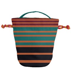 Black Stripes Orange Brown Teal Drawstring Bucket Bag by BrightVibesDesign