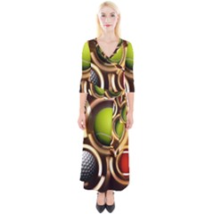 Sport Ball Tennis Golf Football Quarter Sleeve Wrap Maxi Dress by HermanTelo