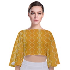 Pattern Yellow Tie Back Butterfly Sleeve Chiffon Top by HermanTelo