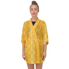 Pattern Yellow Half Sleeve Chiffon Kimono by HermanTelo