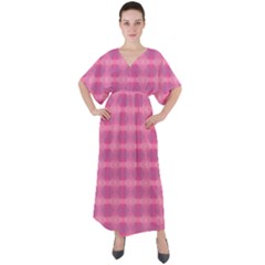 Pink V-neck Boho Style Maxi Dress by HermanTelo