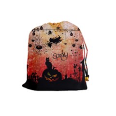 Funny Halloween Design, Cat, Pumpkin And Witch Drawstring Pouch (large) by FantasyWorld7