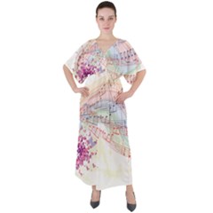 Music Notes Abstract V-neck Boho Style Maxi Dress by HermanTelo