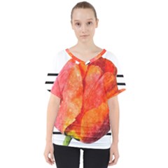 Tulip Watercolor Red And Black Stripes V-neck Dolman Drape Top by picsaspassion