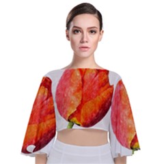 Spring Tulip Red Watercolor Aquarel Tie Back Butterfly Sleeve Chiffon Top by picsaspassion