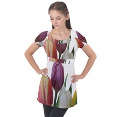 Tulips Spring Bouquet Puff Sleeve Tunic Top by picsaspassion