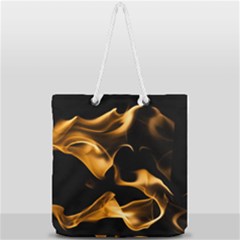Can Walk On Volcano Fire, Black Background Full Print Rope Handle Tote (large) by picsaspassion
