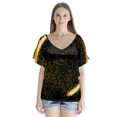 Cosmos Comet Dance, Digital Art Impression V-neck Flutter Sleeve Top by picsaspassion