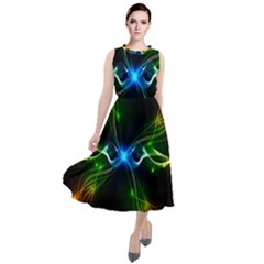 Colorful Neon Art Light Rays, Rainbow Colors Round Neck Boho Dress by picsaspassion