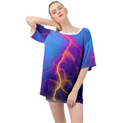 Blue Lightning Colorful Digital Art Oversized Chiffon Top by picsaspassion