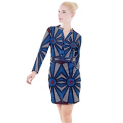 Darts Throw Button Long Sleeve Dress by HermanTelo