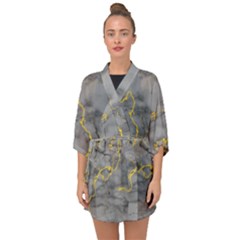 Marble Neon Retro Light Gray With Gold Yellow Veins Texture Floor Background Retro Neon 80s Style Neon Colors Print Luxuous Real Marble Half Sleeve Chiffon Kimono by genx