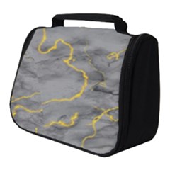 Marble Neon Retro Light Gray With Gold Yellow Veins Texture Floor Background Retro Neon 80s Style Neon Colors Print Luxuous Real Marble Full Print Travel Pouch (small) by genx