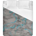 Marble light gray with bright cyan blue veins texture floor background retro neon 80s style neon colors print luxuous real marble Duvet Cover (California King Size) View1
