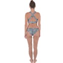 Marble light gray with bright cyan blue veins texture floor background retro neon 80s style neon colors print luxuous real marble Cross Back Hipster Bikini Set View2