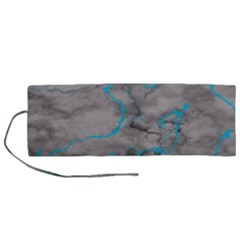 Marble Light Gray With Bright Cyan Blue Veins Texture Floor Background Retro Neon 80s Style Neon Colors Print Luxuous Real Marble Roll Up Canvas Pencil Holder (m) by genx