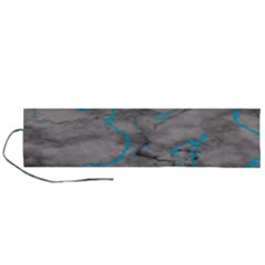Marble Light Gray With Bright Cyan Blue Veins Texture Floor Background Retro Neon 80s Style Neon Colors Print Luxuous Real Marble Roll Up Canvas Pencil Holder (l) by genx
